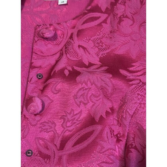VINTAGE 80'S Barbie Pink Brocade Top Embroidered Beaded Puff Sleeve Sz 16 - Picture 7 of 11